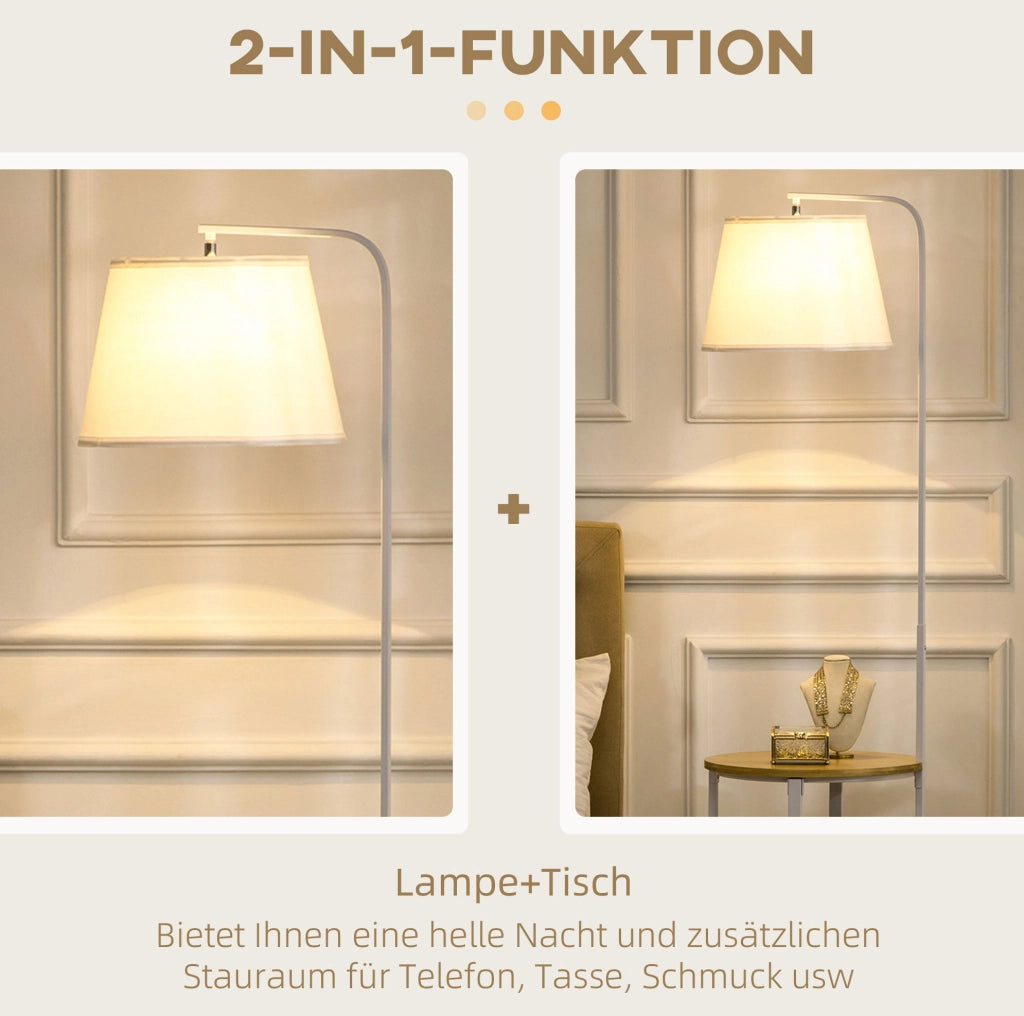 Lampada da terra 162 cm con 2 ripiani e paralume in lino bianco, struttura in metallo e bamboo