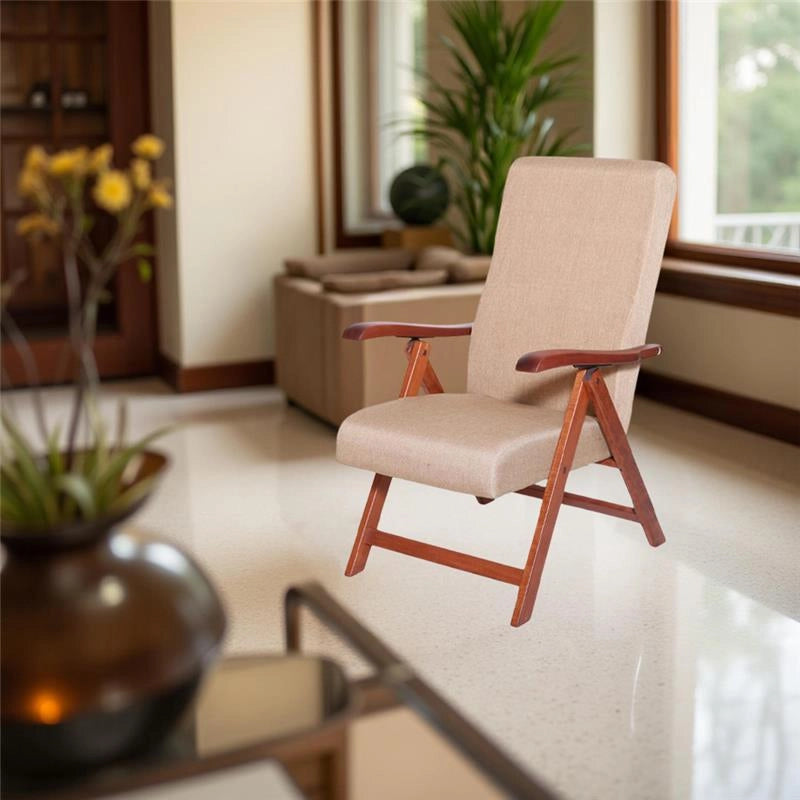 POLTRONA MIAMI NOCE BEIGE IN FAGGIO CON IMBOTTITURA POGGIATA SU CINGHIE SCHIENALE REGOLABILE IN QUATTRO POSIZIONI