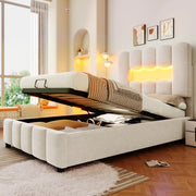 LETTO Contenitore 90x200 cm in velluto beige con LED e testiera regolabile