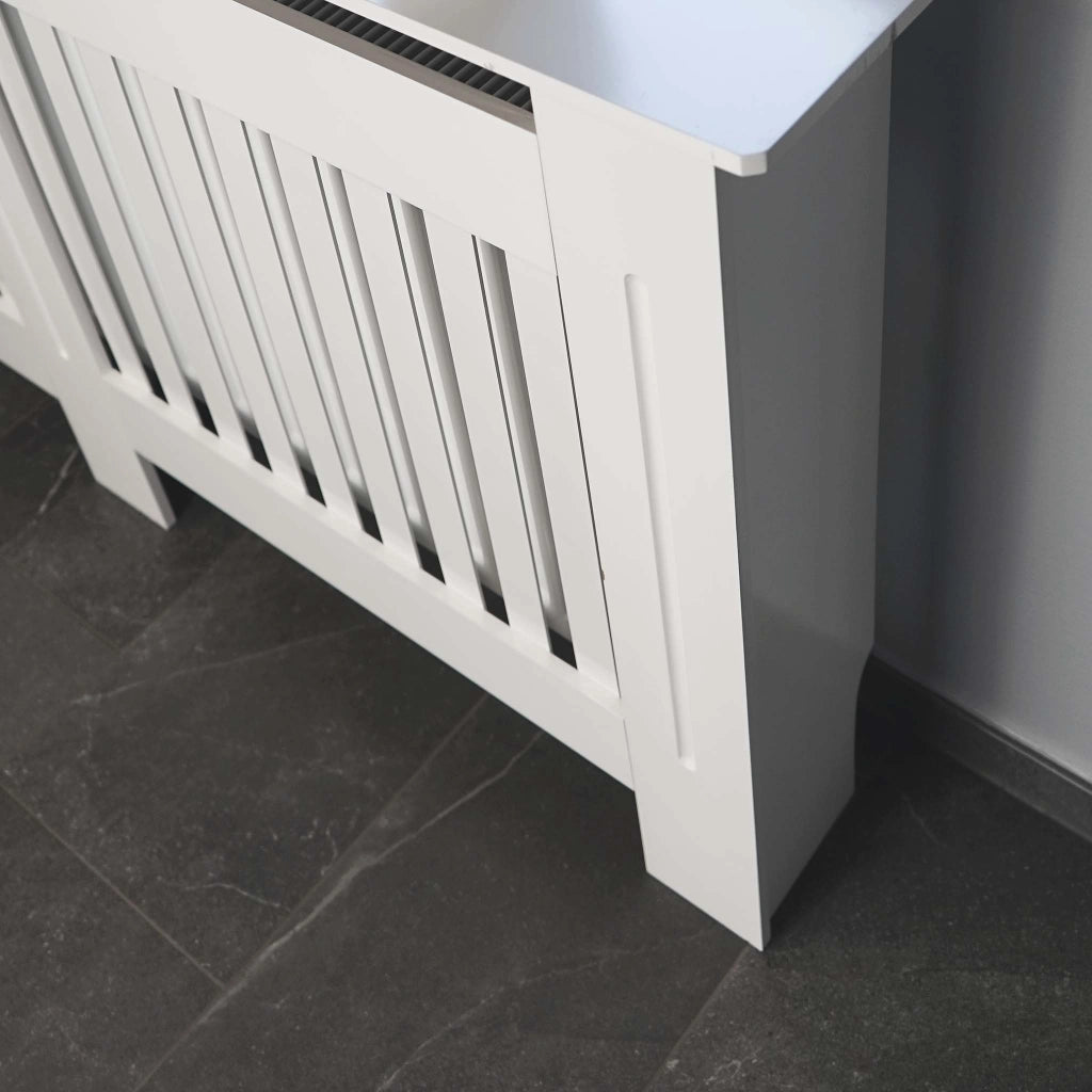 Toboli Copritermosifone in MDF bianco 172x19x82cm Copricalorifero a doghe