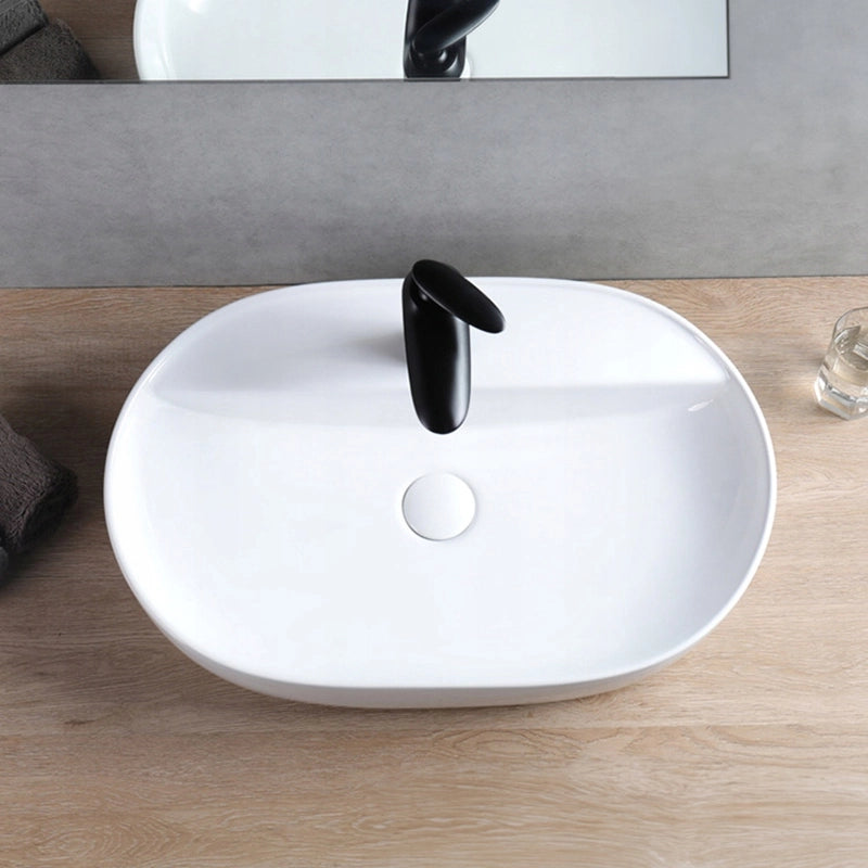 Lavabo da appoggio in ceramica bianca lucida, ovale
