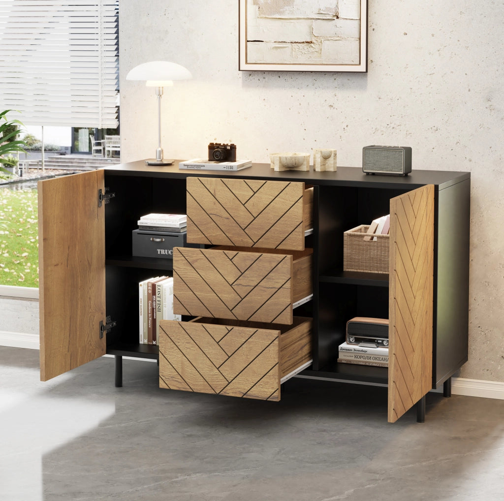 Credenza moderna 120 x 40 x 76 cm con 3 cassetti e 2 ante