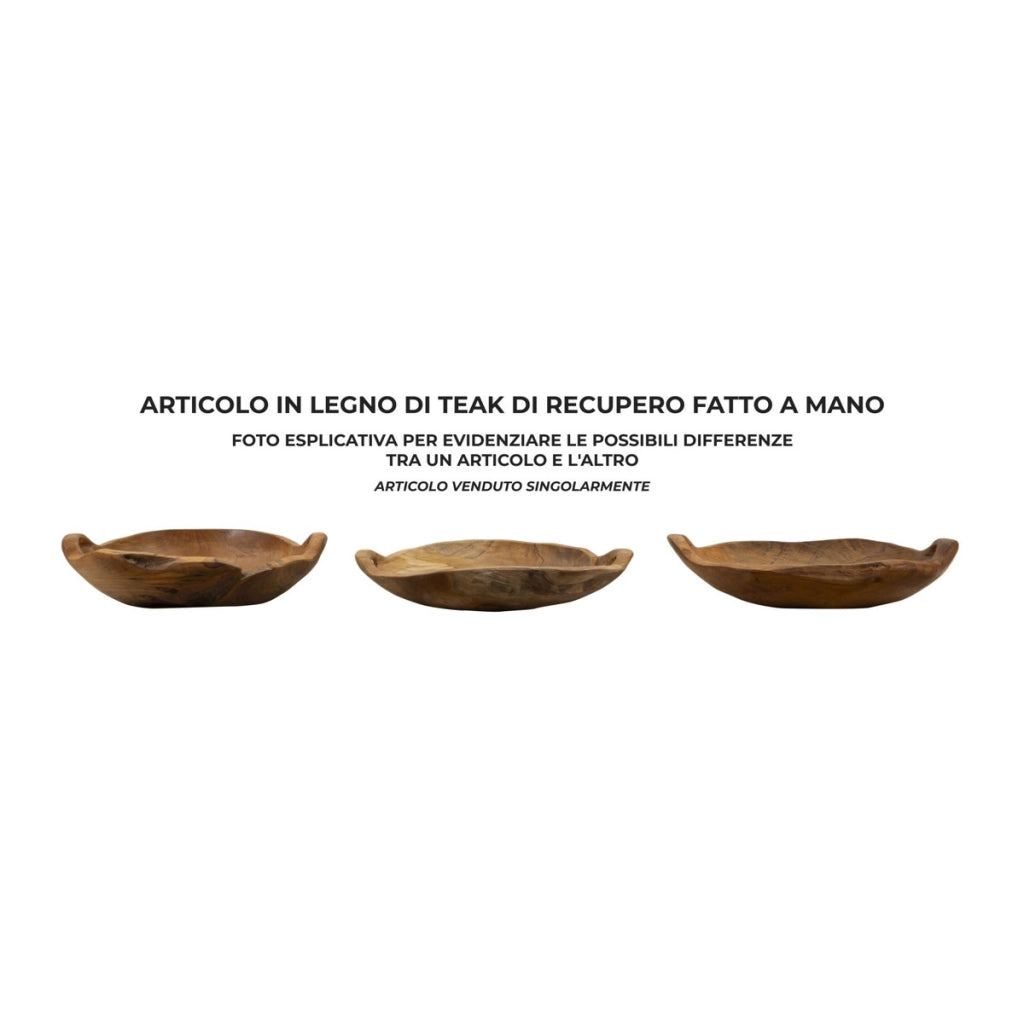 Vassoio svuotatasche Wahan in teak riciclato con manici 42x36x7 cm — pezzo unico