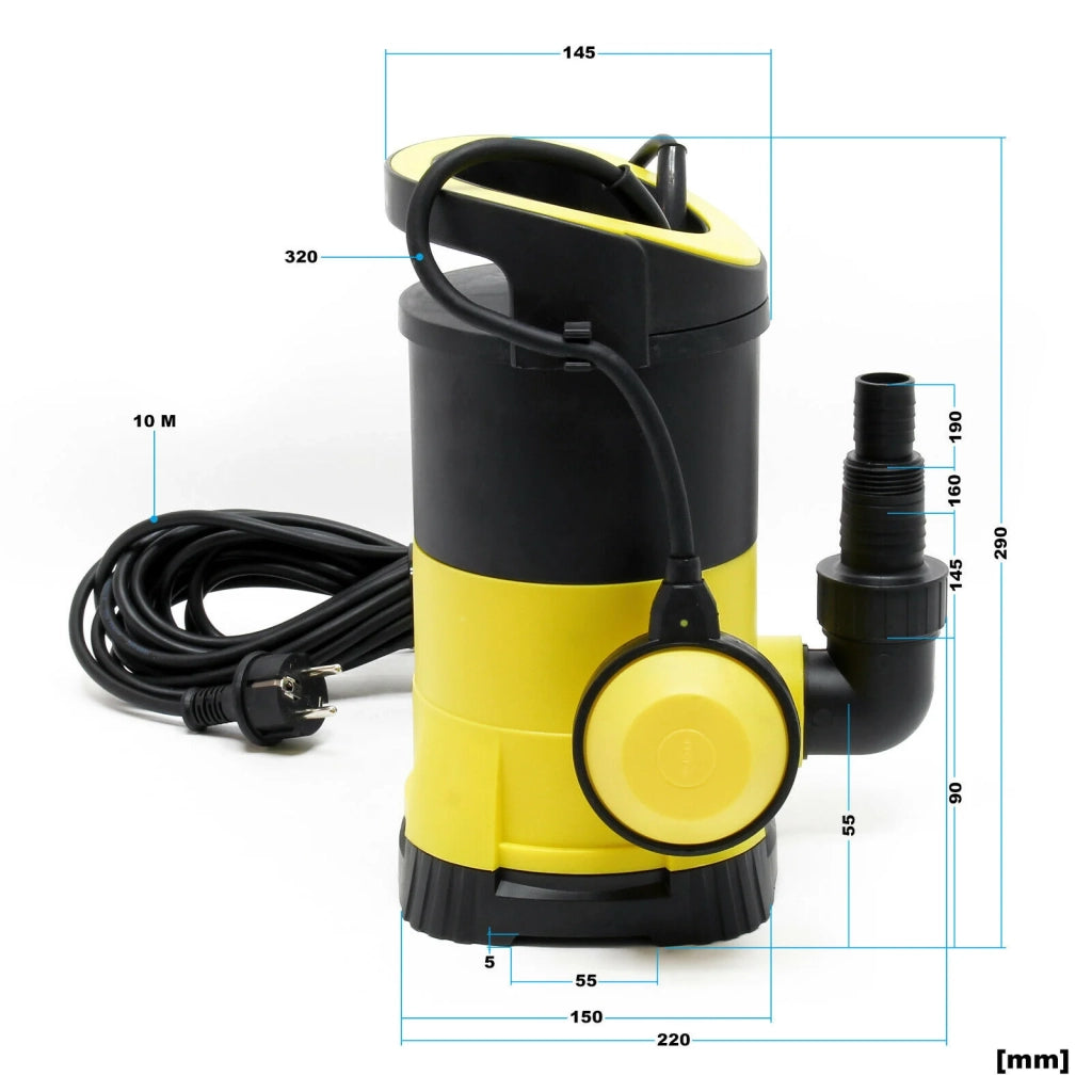 Pompa sommergibile per acque reflue da 5000 l/h e 250 watt per edilizia e drenaggio gialla 16_0000616