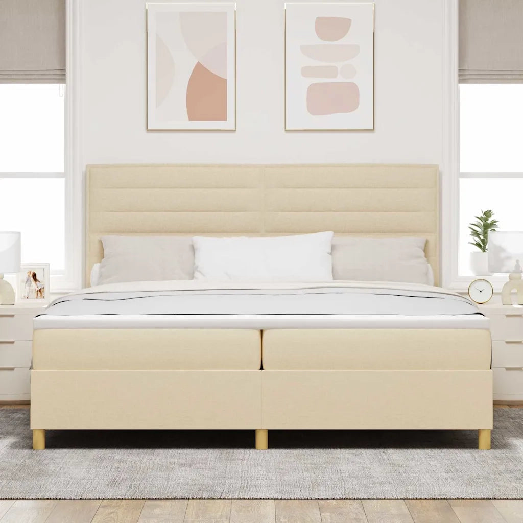 Letto a molle con materasso Crema 200 x 200 cm Tessuto 3339572