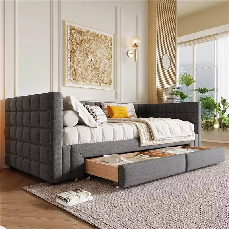 Letto Divano con Cassetti ¨C MINIMAL ¨C Grigio, 90x200 cm, Estraibile 180x200