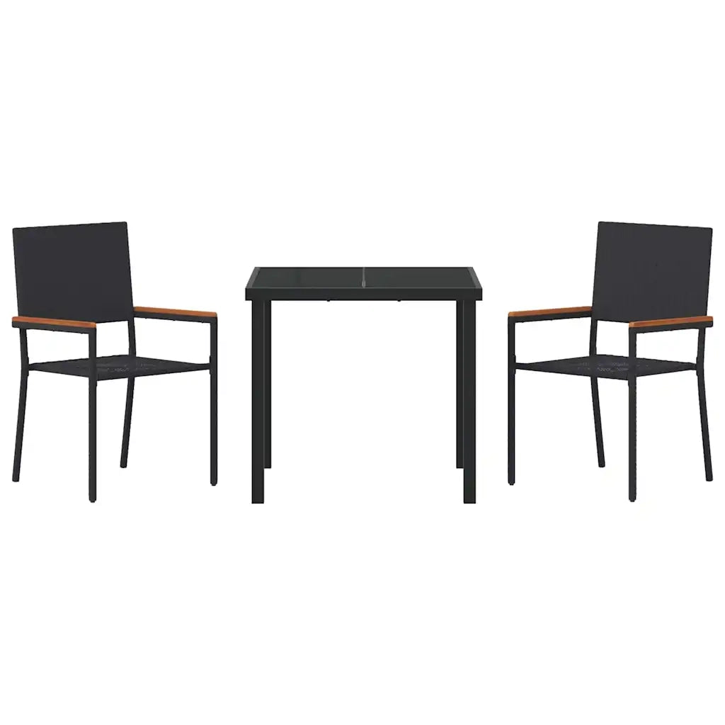 Set da Pranzo per Giardino con cuscino 3 pcs Nero polyrattan