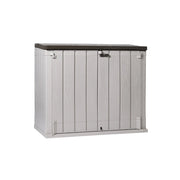 Baule porta attrezzi e bidoni da esterno Stora Way Plus XL 1270 litri in resina con doppia anta e apertura assistita colore grigio talpa e marrone Toomax