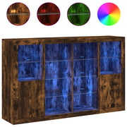 Credenze con Luci LED 3 pz | Madia | Buffet da pranzo | Armadio da pranzo Rovere Fumo in Legno Multistrato