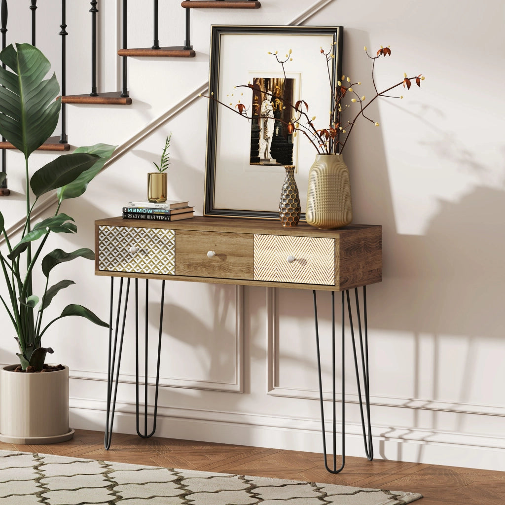 Console con 3 cassetti ¨C zephmum ¨C 90x30x75 cm marrone