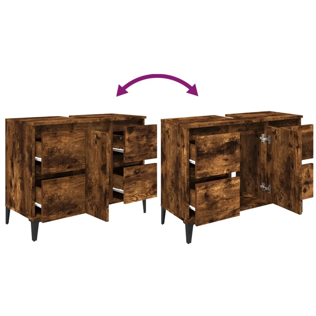 Mobile Lavabo Rovere Fumo 80x33x60 cm in Legno Multistrato 821281