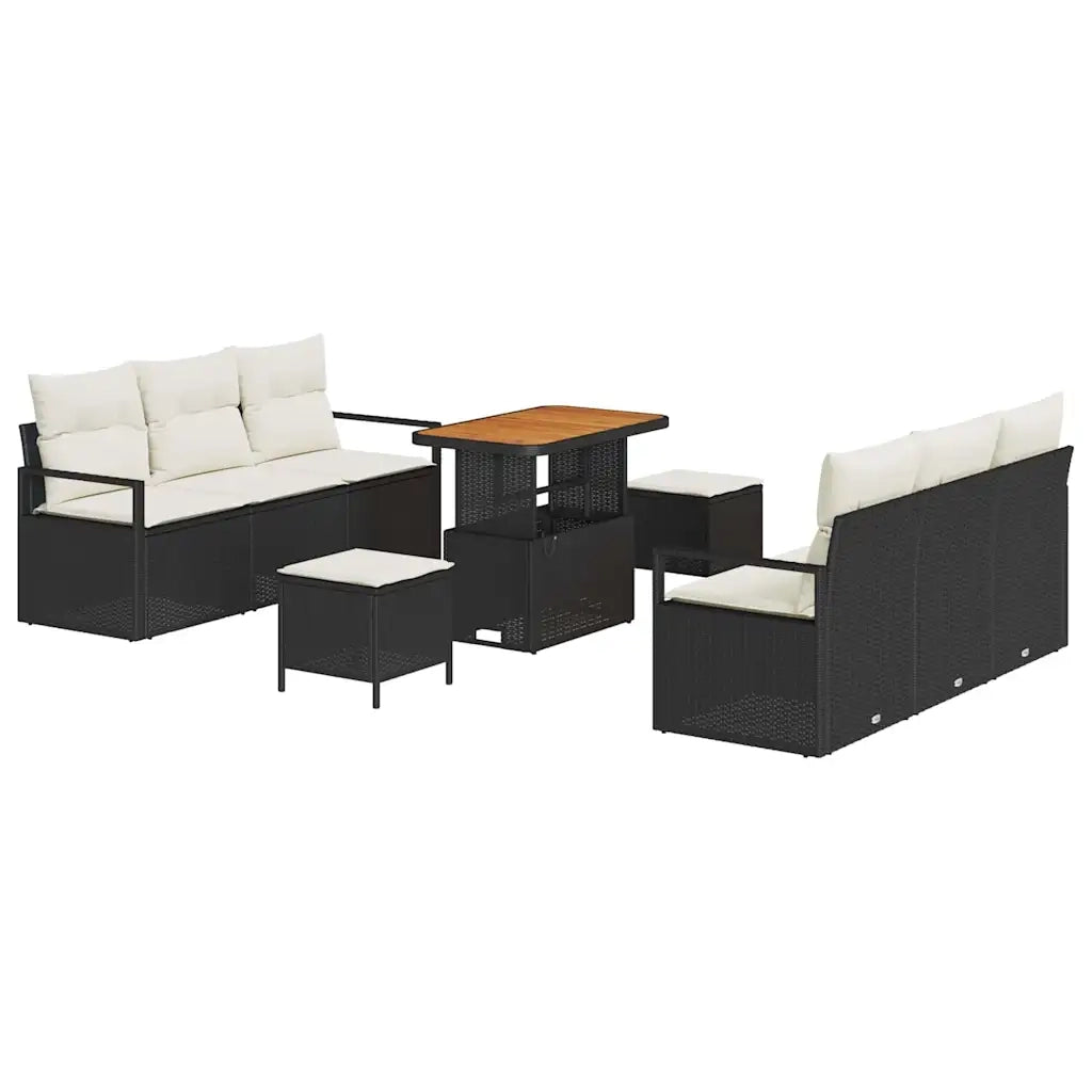 Set Divano da Giardino con archiviazione 9 pcs Nero Poly Rattan