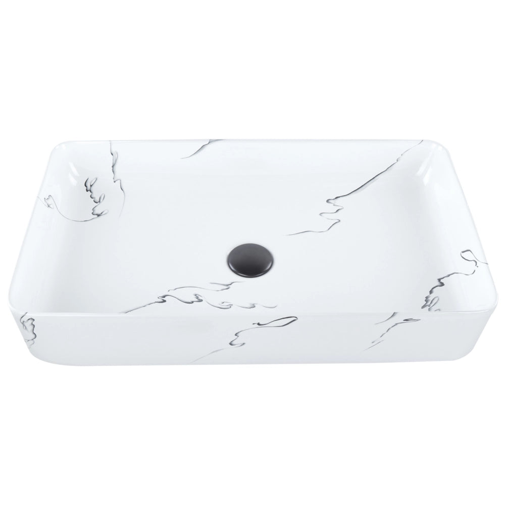 Lavabo da appoggio in ceramica bianca effetto marmo 610 x 350 mm Lavabo da bagno rettangolare stile Glam