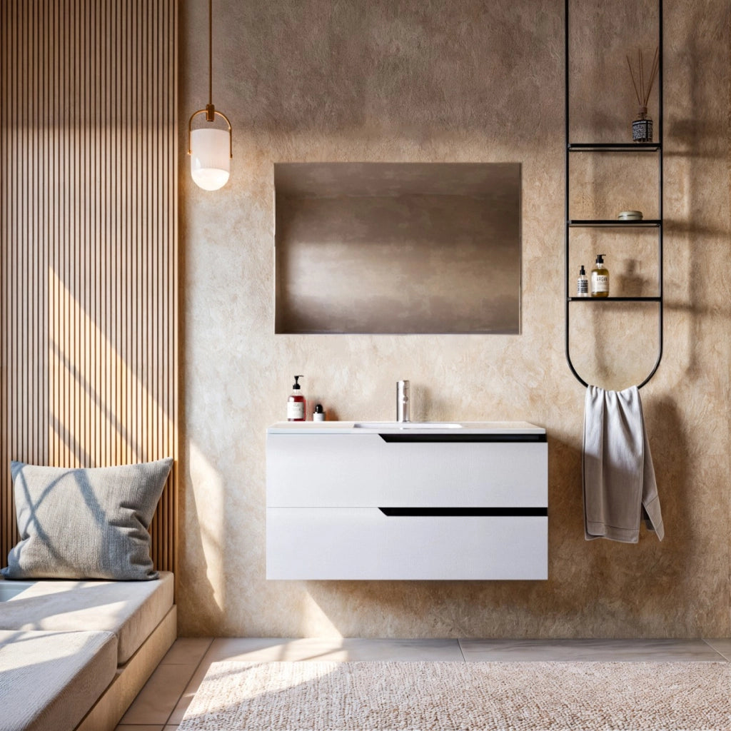 Mobile bagno 80cm sospeso bianco porcellana - jaguar, selezione accessori senza specchio