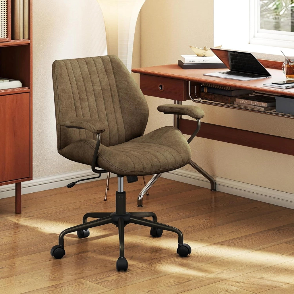 Sedia da Ufficio, Sedia Girevole per Scrivania con Ruote, Braccioli Imbottiti, Poltrona Direzionale Ergonomica Regolabile in Altezza, Portata 150 kg