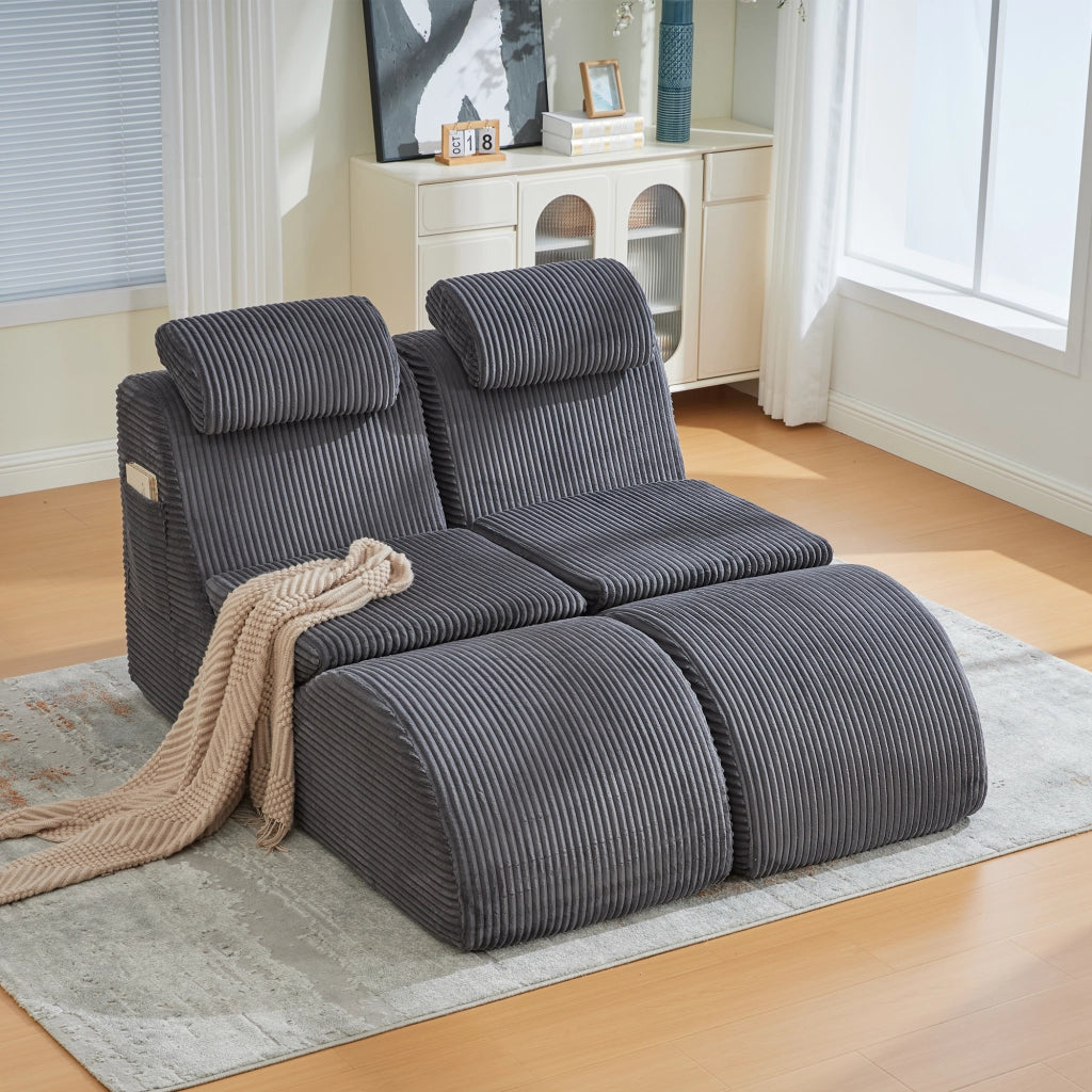 Poltrona con tasca laterale; cuscino seduta e schienale ergonomico per relax in corduroy grigio scuro