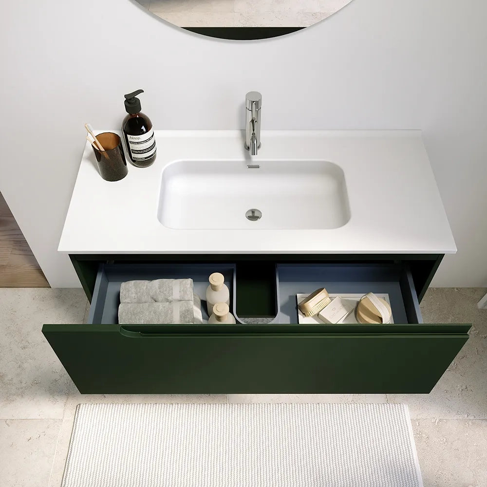 Mobile bagno sospeso 60 cm un cassetto verde foresta opaco con lavabo | Ardenne