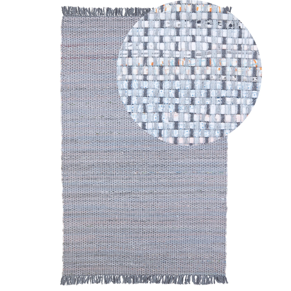 Tappeto di pezza in cotone grigio 140 x 200 cm con frangia rettangolare fatto a mano Boho