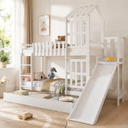 Letto a castello per bambini 90 × 200 cm con grande cassetto con ruote, scivolo, senza materasso, bianco