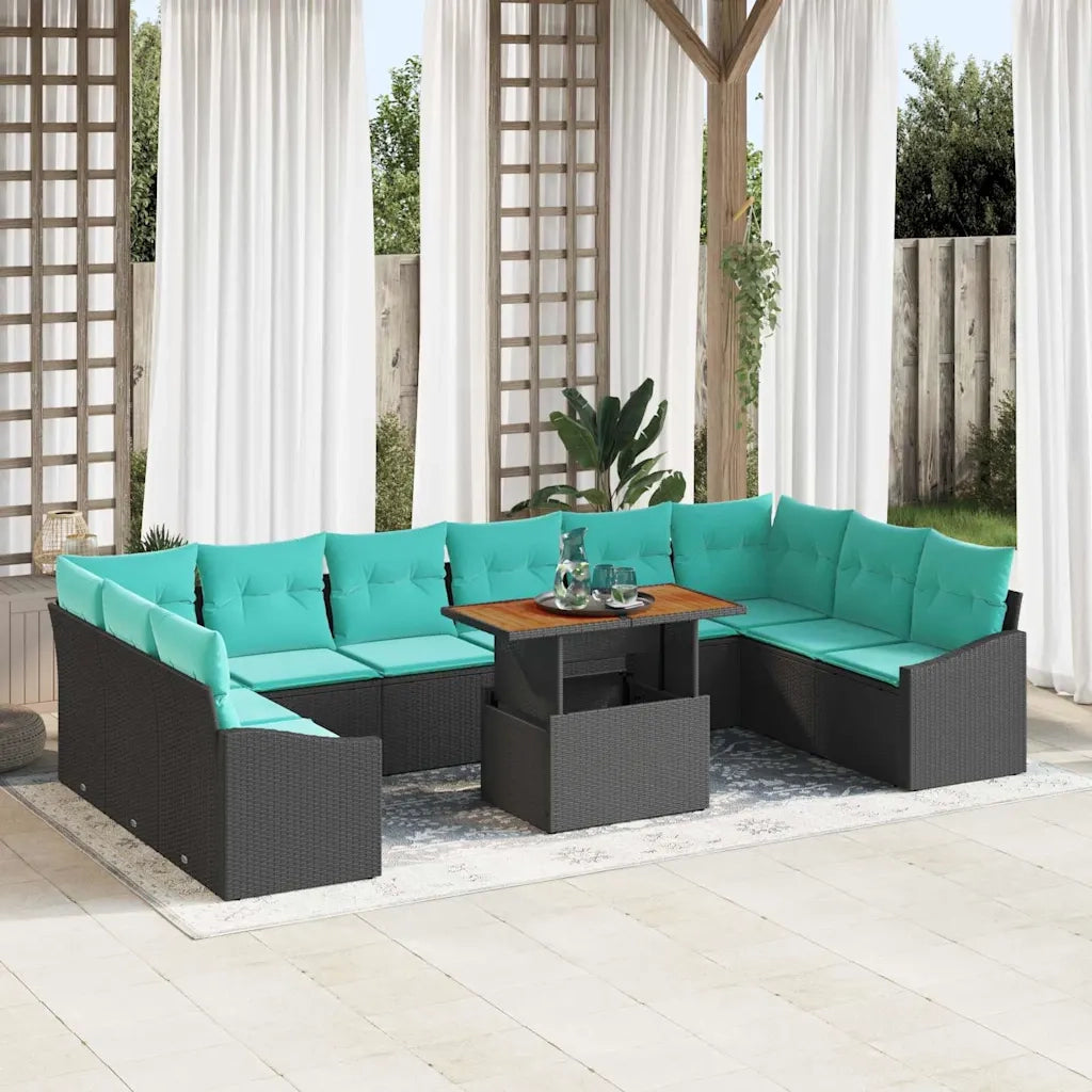 Set da Pranzo per Giardino 11 pcs Nero e Verde acqua