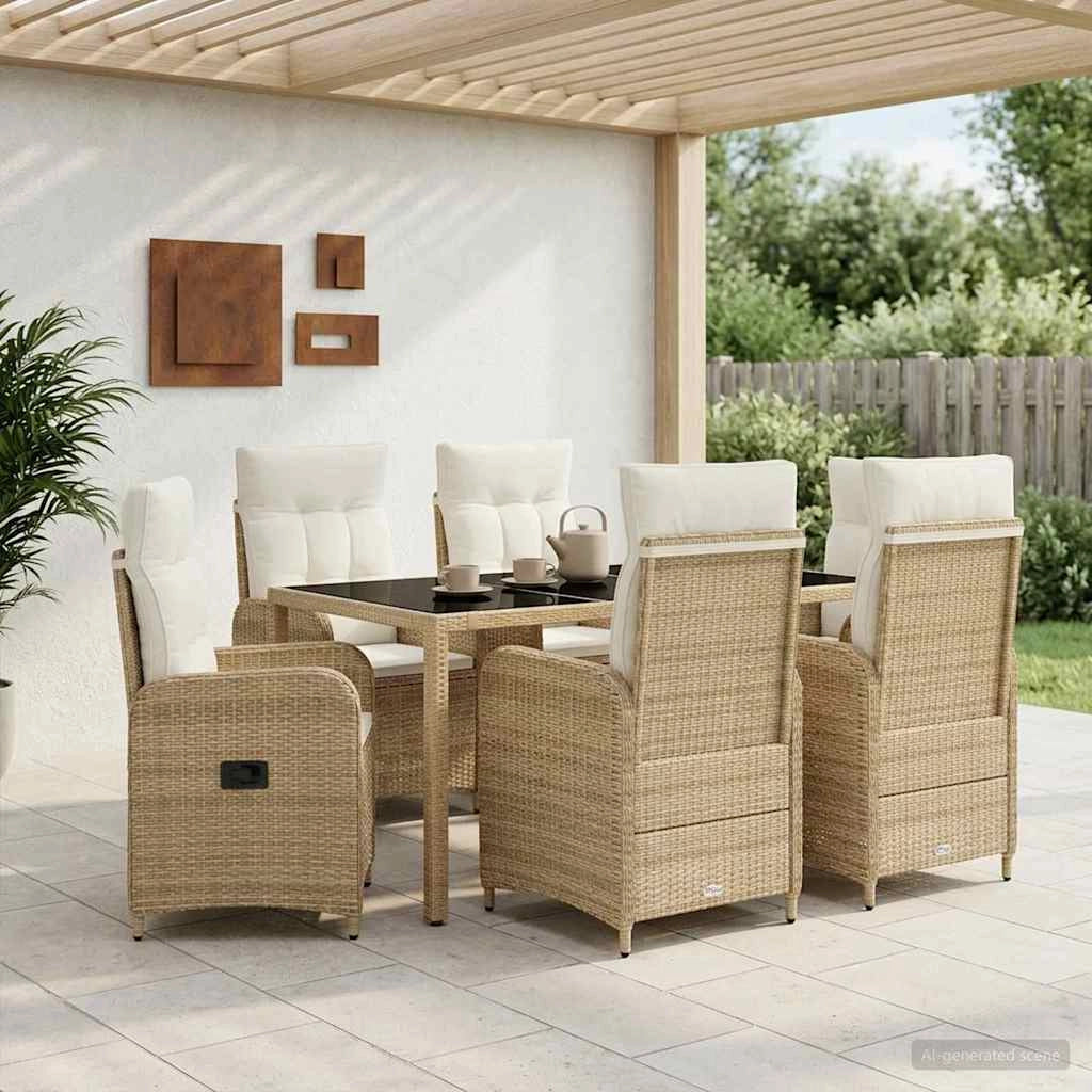 Set da pranzo per esterni 7 pz Beige e Bianco Crema polyrattan 3422341