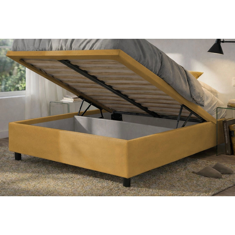 Letto imbottito Matrimoniale 180x190 cm Vertical - Contenitore,Microfibra,Ocra
