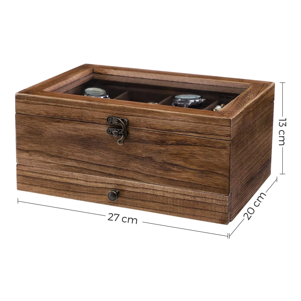 Scatola per orologi vetrina per gioielli scatola per gioielli in legno massello a 8 scomparti con anta in vetro e cuscini per anelli e braccialetti regalo di Natale marrone 12_0004390