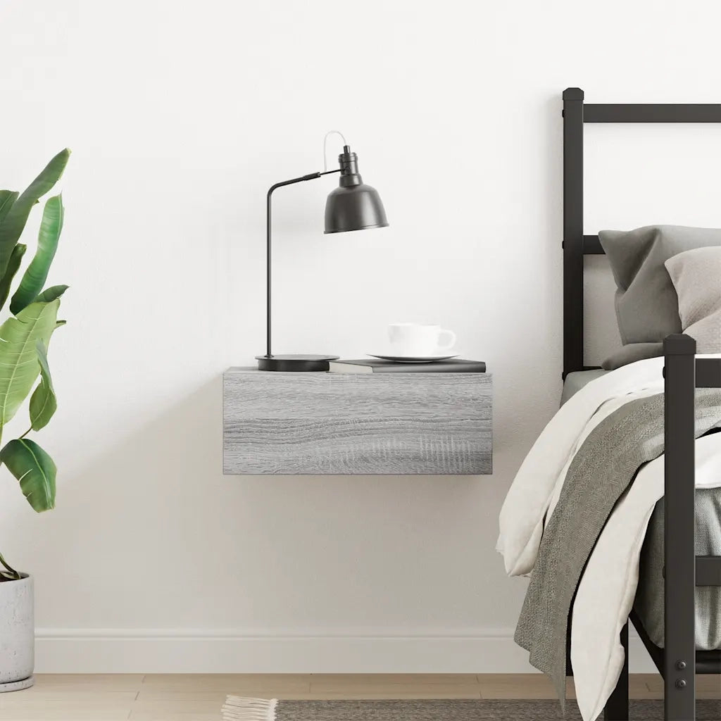 Comodino Pensile Grigio Sonoma 40x30x15cm in Legno Multistrato cod mxl 30618