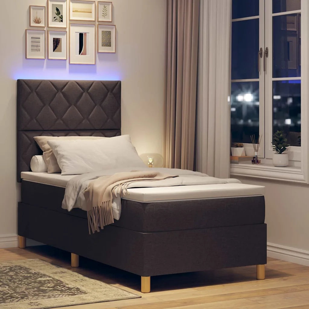 Letto a Sorgente LED Marrone Scuro 100 x 200 cm Tessuto