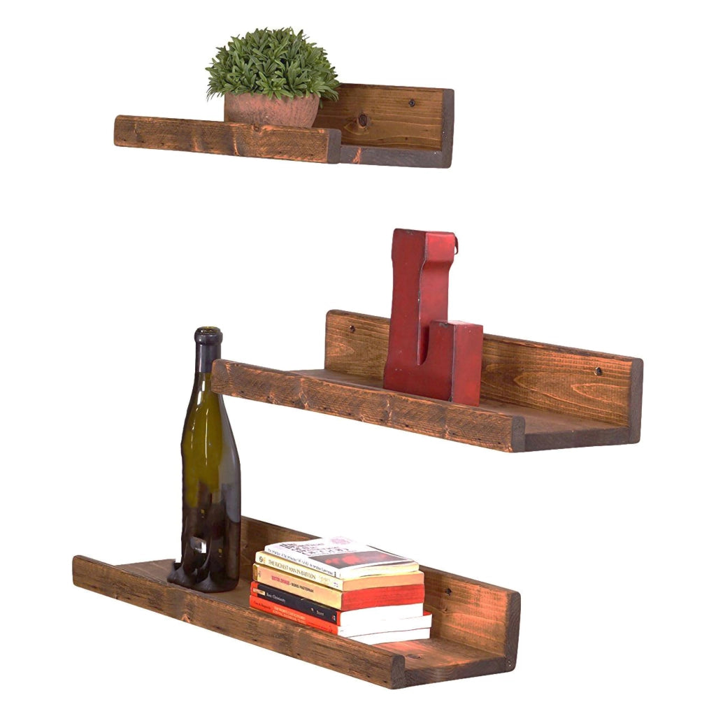 Piazzolo, Mensola 3 Ripiani, 60x15x8h cm Marrone Noce