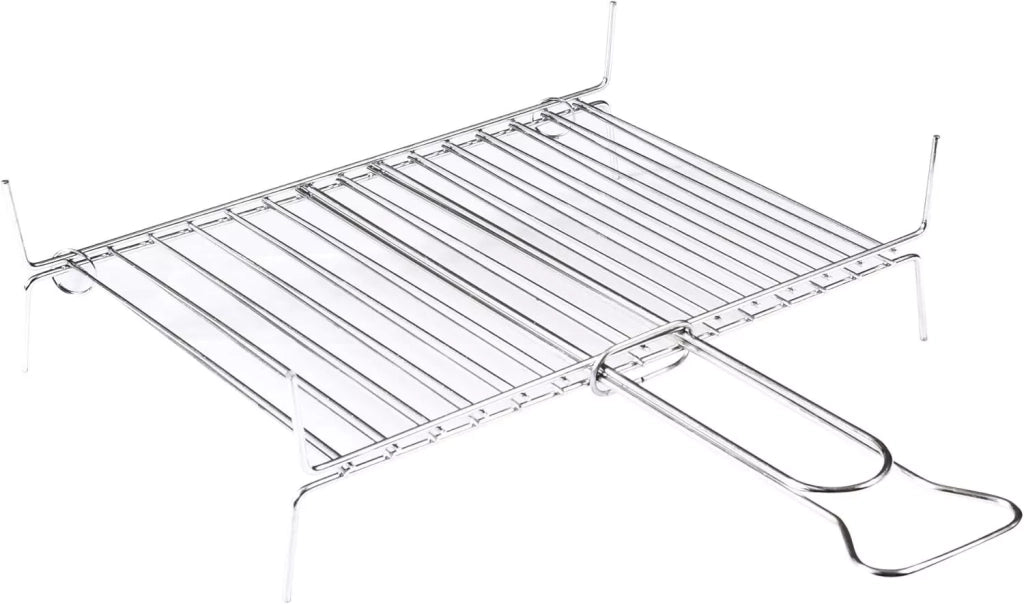 Griglia per Barbecue, Graticola in Acciaio cromato con Manico, Barre Verticali Lisce, Apribile e richiudibile 50x35cm 21 barre