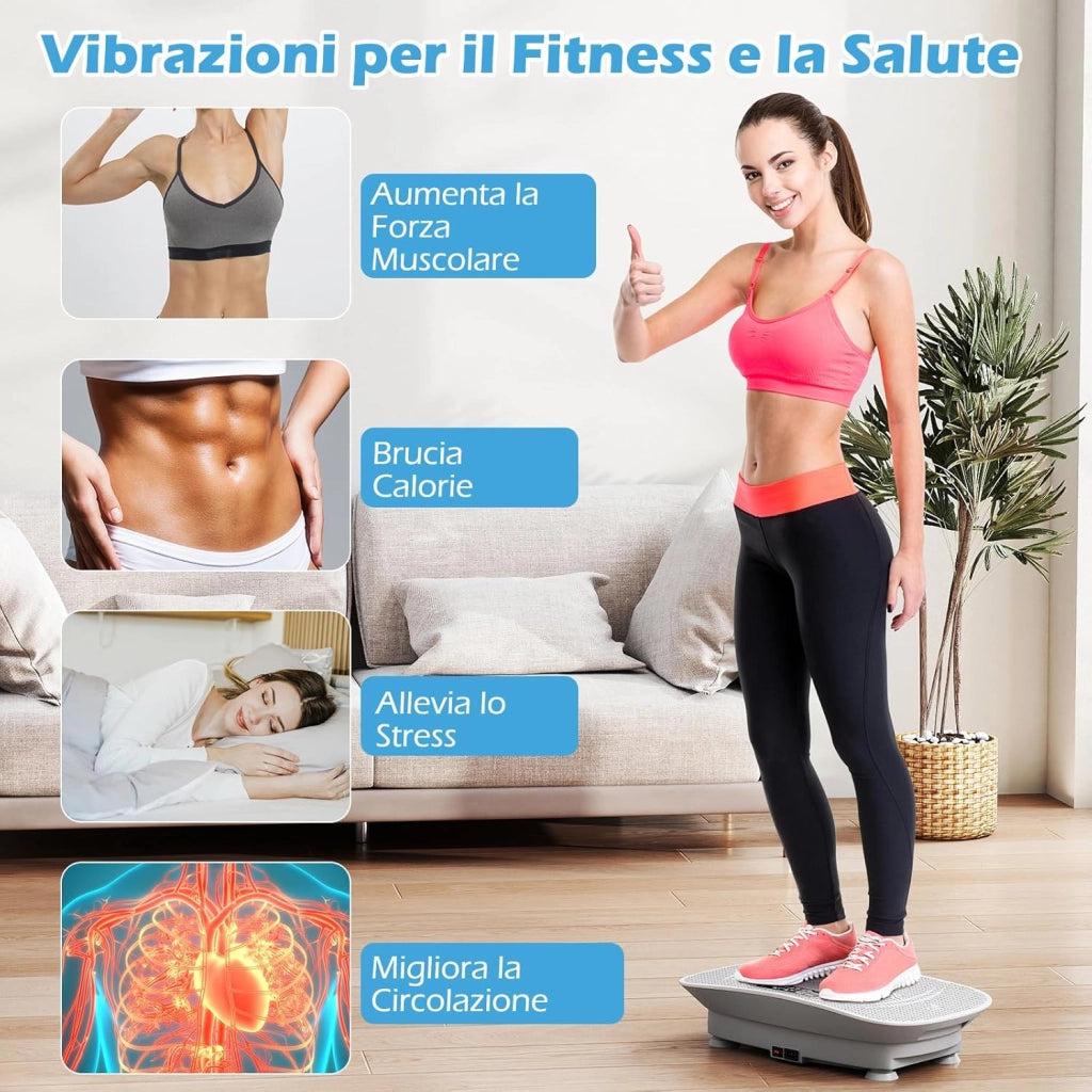Pedana Vibrante Dimagrante, Piastra Vibrante con 10 Livelli di Vibrazione e Timer, Schermo, Telecomando, Superficie Antiscivolo e 4 Ventose, Allenamento Modellamento Muscolare