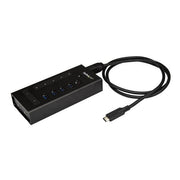 Startech.com hub usb c a 7 porte - usb type-c a 2x usb-c/5x usb-a - hub usb 3.0 in metallo industriale - superspeed usb 3.2 gen 1 (5gbps) - autoalimentato - ricarica veloce bc 1.2 - montabile - HB30C5A2CST