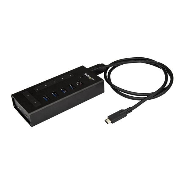 Startech.com hub usb c a 7 porte - usb type-c a 2x usb-c/5x usb-a - hub usb 3.0 in metallo industriale - superspeed usb 3.2 gen 1 (5gbps) - autoalimentato - ricarica veloce bc 1.2 - montabile - HB30C5A2CST