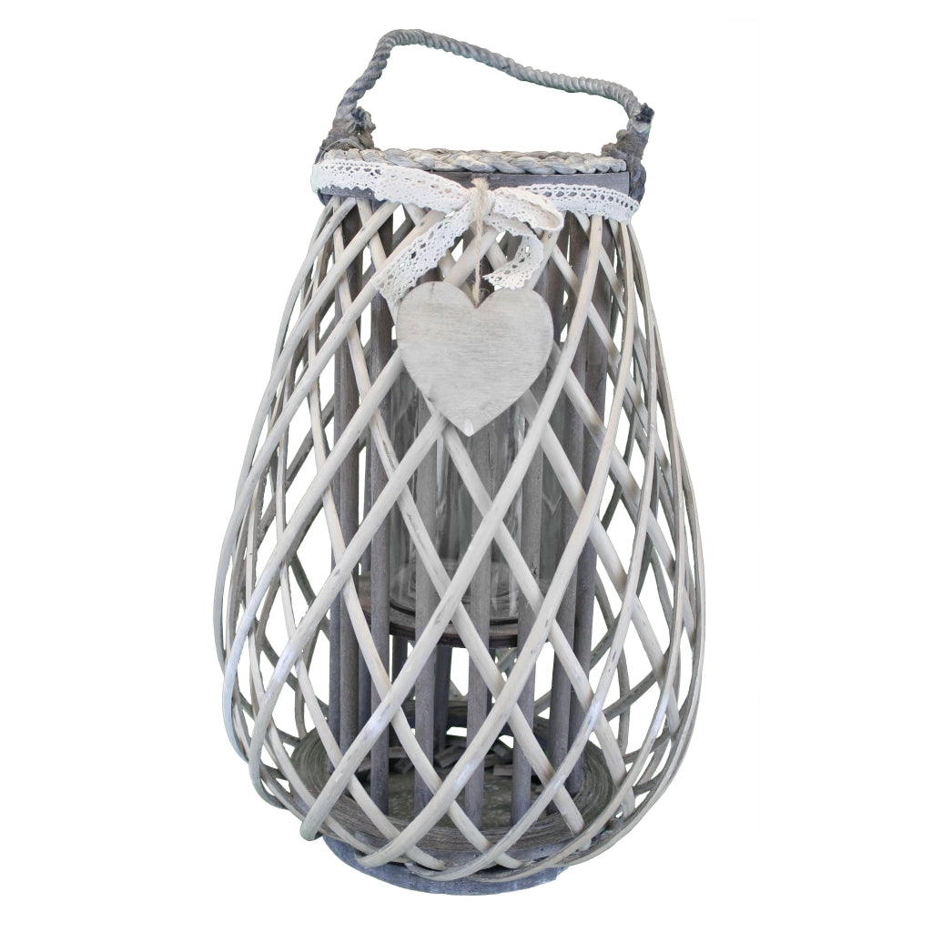 Lanterna in Vimini Rotonda in Vimini Vetro cm 28x28x36 - TREV