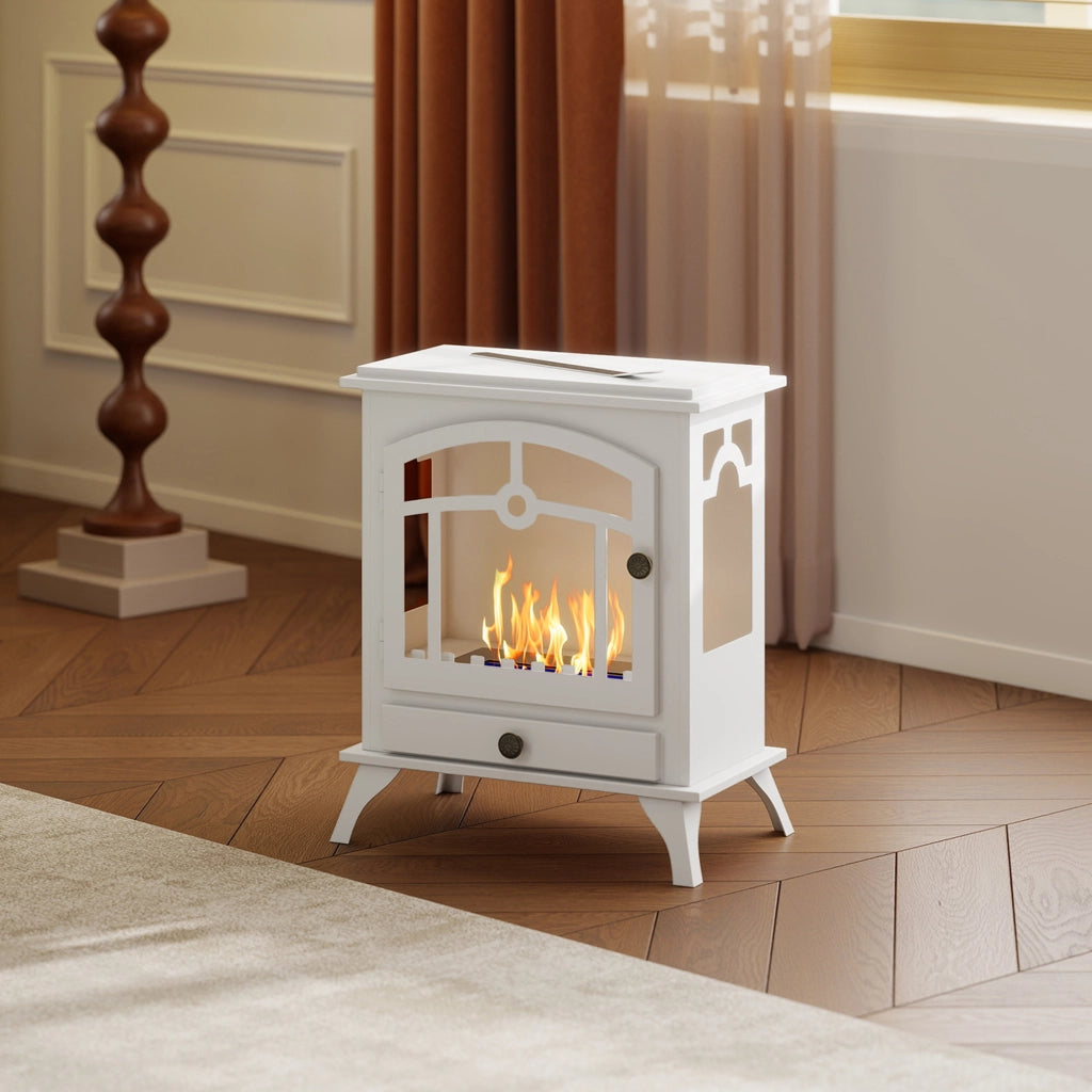 Camino a Bioetanolo da Pavimento con Serbatoio 0,9L ¨C zephmum ¨C 45x28x54cm Bianco