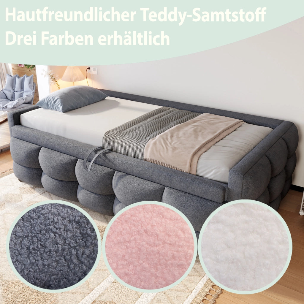 Letto estraibile singolo e matrimoniale 90×190 cm e 180×190 cm con rete; senza materasso; teddy; grigio