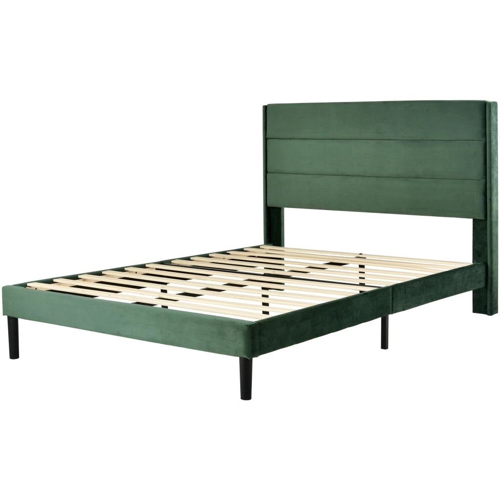 Letto matrimoniale imbottito 140x200 cm con testiera, rete a doghe e contenitore sottoletto, verde scuro