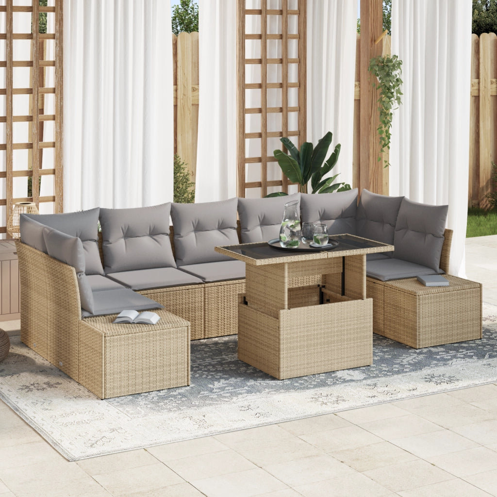 Set divano da giardino 8 pezzi con cuscini Beige Polyrattan