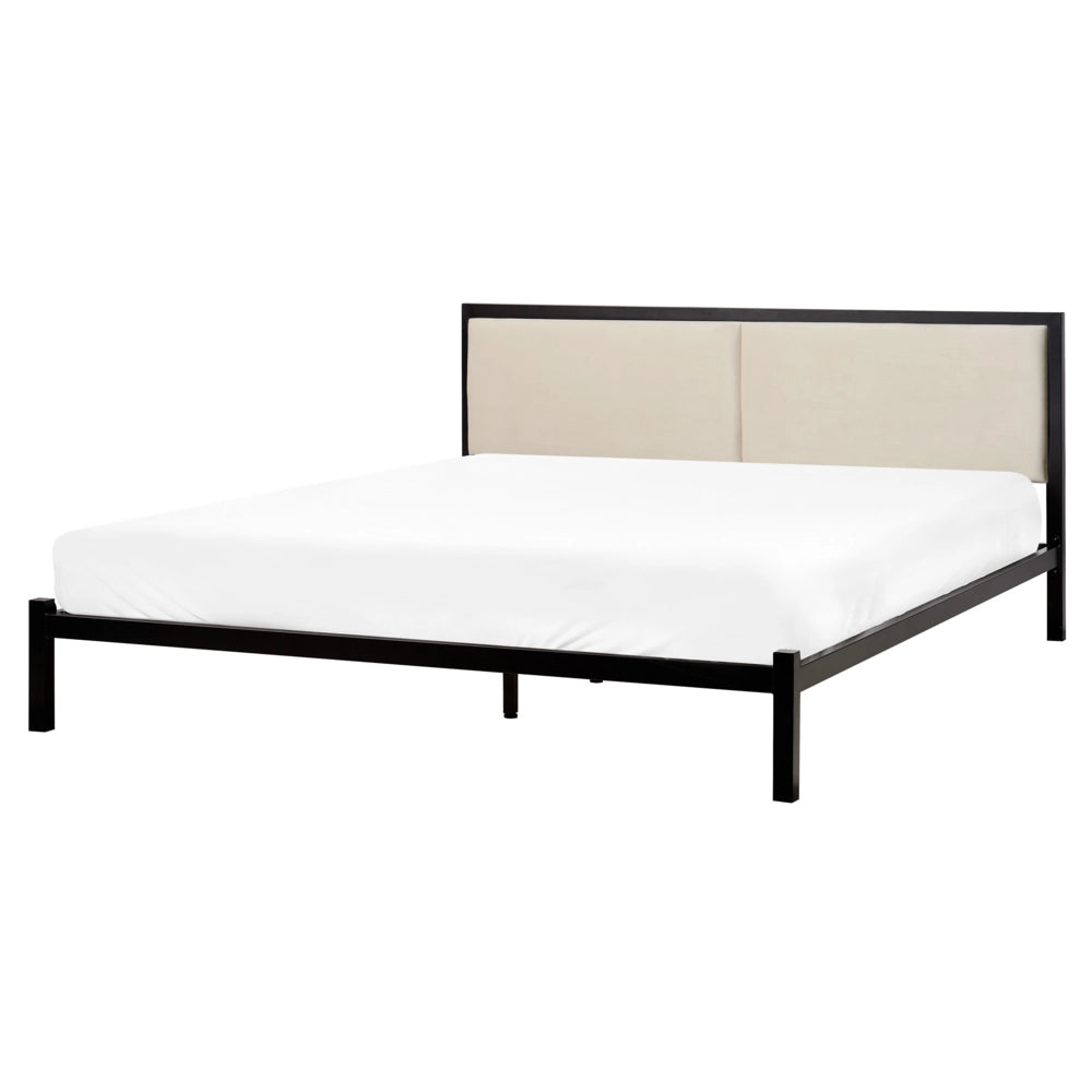 Struttura del letto in metallo Nero e Beige 160 x 200 cm imbottita a doghe minimalista