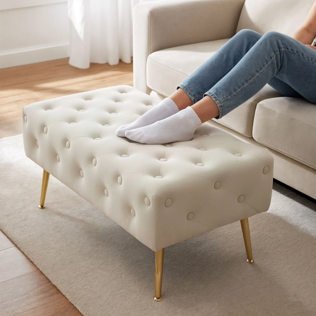 Panca imbottita in velluto trapuntato 80 cm MADRID Beige