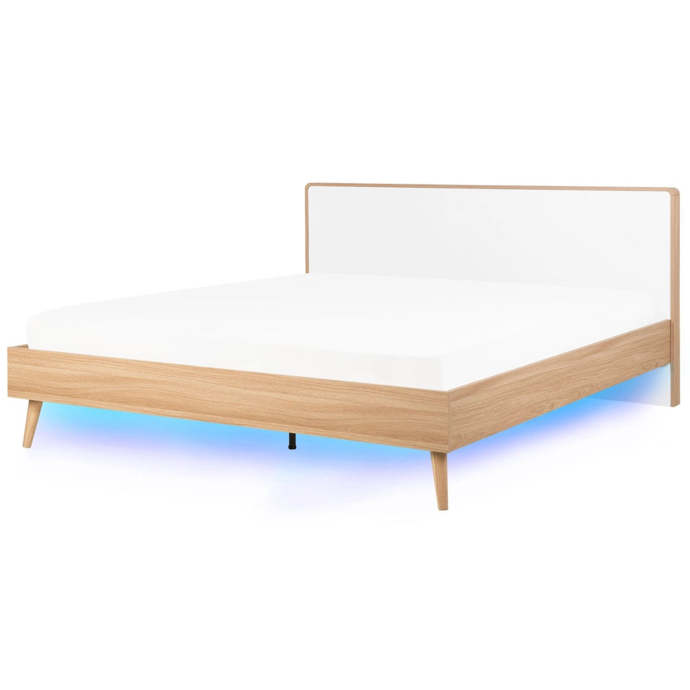 Luce per Letto a doghe in legno e testiera bianca Illuminazione a LED 180 x 200 cm Design scandinavo