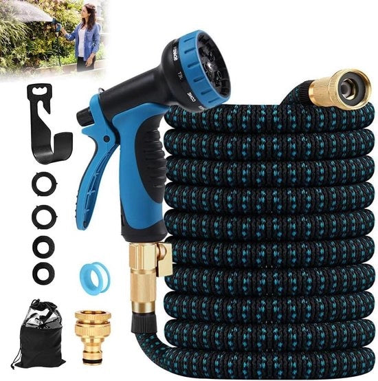 Serpentino Flexibile per Giardino da 225m con 10 Funzionalità Blu con Core di Latice a 3 Fasi