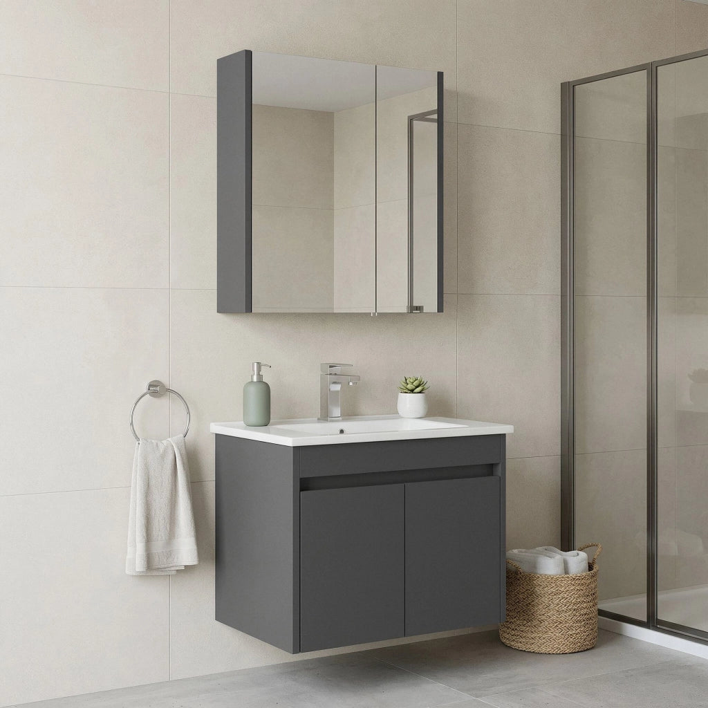 Set mobile lavabo con specchio (2 pezzi) "Arno 65" - 65 x 45 x 52 cm - Grigio