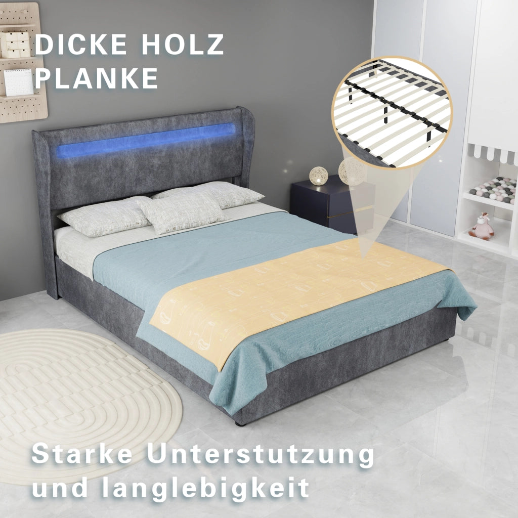 letto imbottito tessuto metallo grigio 140 x 200 cm