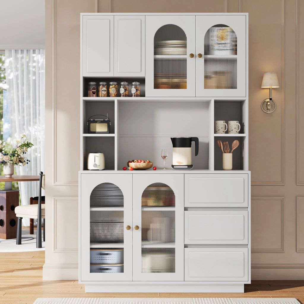 Credenza alta con ante ad arco in acrilico 3 cassetti e LED con controllo app per cucina e soggiorno 106 × 30 × 175 cm