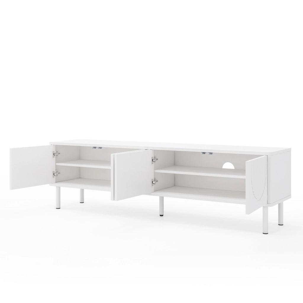 Mobile TV con 4 vani e passacavi; per soggiorno; in MDF e truciolare; bianco; 180x40x52 cm