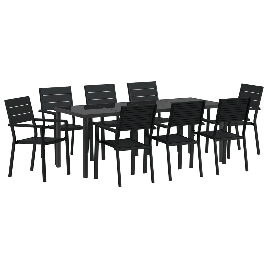 Set da Pranzo da Giardino 9 Pezzi Nero HDPE