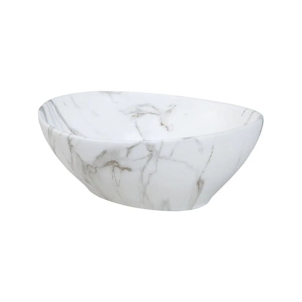 Lavabo da appoggio ovale 41x33 cm in ceramica bianca effetto marmo