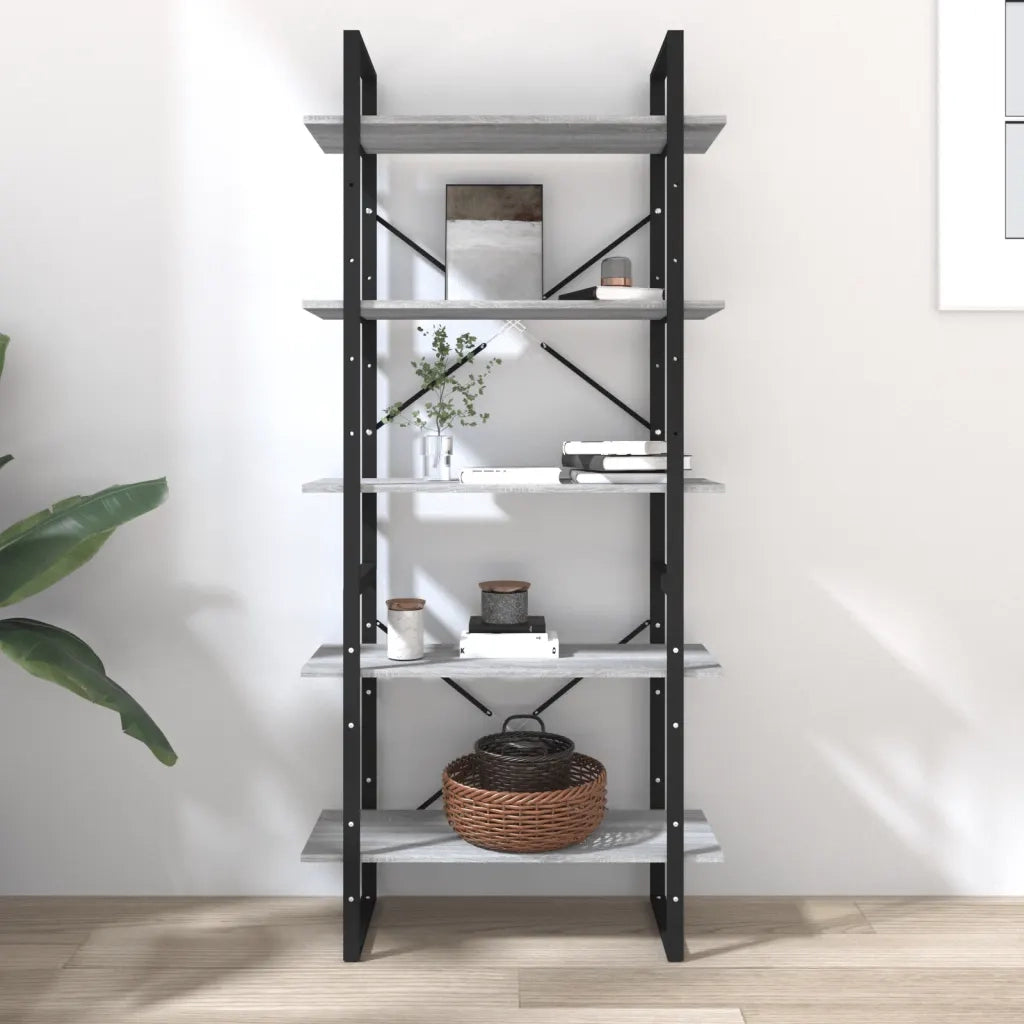 Libreria 5 Ripiani-Scaffale per Libri-Mobile di Stoccaggio Grigio Sonoma 80x30x175 cm Legno Multistrato